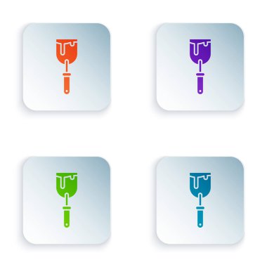 Beyaz arkaplanda izole edilmiş renk macunu bıçak ikonu. Spatula tamir aleti. Yağma ya da boya aletleri. Kare düğmelere renkli simgeleri yerleştir. Vektör İllüstrasyonu