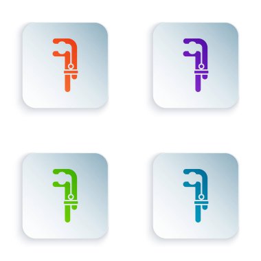 Beyaz arkaplanda renk klempi simgesi izole edildi. Çilingir aleti. Kare düğmelere renkli simgeleri yerleştir. Vektör İllüstrasyonu