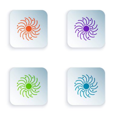 Beyaz arkaplanda izole edilmiş renkli kara delik simgesi. Uzay deliği. Collapsar. Kare düğmelere renkli simgeleri yerleştir. Vektör İllüstrasyonu