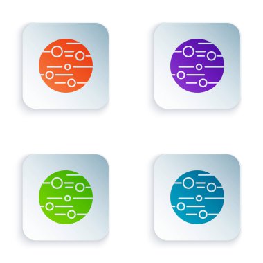 Beyaz arkaplanda izole edilmiş renkli Mars ikonu. Kare düğmelere renkli simgeleri yerleştir. Vektör İllüstrasyonu