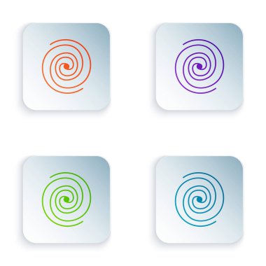 Beyaz arkaplanda izole edilmiş renkli kara delik simgesi. Uzay deliği. Collapsar. Kare düğmelere renkli simgeleri yerleştir. Vektör İllüstrasyonu