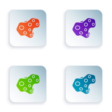 Beyaz arkaplanda izole edilmiş renkli göktaşı simgesi. Kare düğmelere renkli simgeleri yerleştir. Vektör İllüstrasyonu