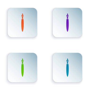 Renkli fırça simgesi beyaz arkaplanda izole edildi. Kare düğmelere renkli simgeleri yerleştir. Vektör İllüstrasyonu