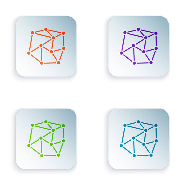 Цвет нейронной сети значок изолирован на белом фоне. Искусственный интеллект. Установите цветные пуговицы в квадратные. Векторная миграция
