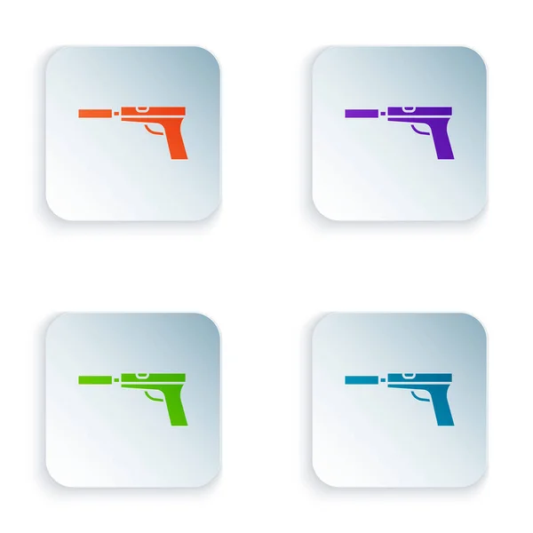 Цвет Пистолета Пистолет Иконкой Глушителя Изолированы Белом Фоне Установите Цветные — стоковый вектор