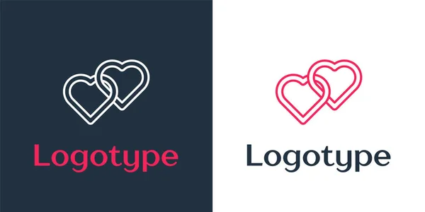 Logotyp Zeile Two Linked Hearts Symbol Isoliert Auf Weißem Hintergrund — Stockvektor