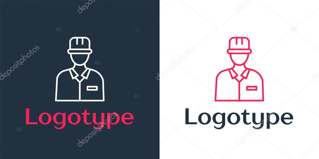 Logotype line Oilman icon isolated on white background. Logo design template element. Vector Illustration