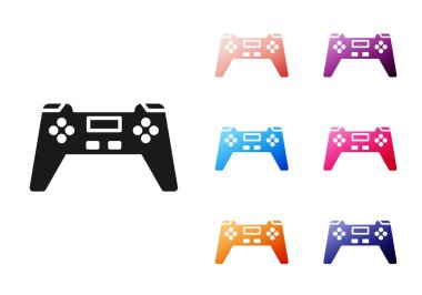 Siyah Oyun Alanı simgesi beyaz arkaplanda izole edildi. Oyun kontrolörü. Simgeleri renklendirin. Vektör İllüstrasyonu