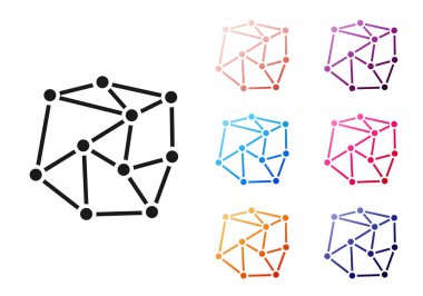 Siyah sinirsel ağ simgesi beyaz arkaplanda izole edildi. Yapay Zeka. Simgeleri renklendirin. Vektör İllüstrasyonu