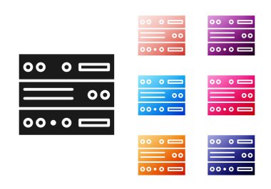 Siyah Sunucu, Data, Web Sunucu simgesi beyaz arkaplanda izole edildi. Simgeleri renklendirin. Vektör İllüstrasyonu
