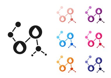 Beyaz arka planda siyah molekül yağı ikonu izole edildi. Kimya moleküllerinin yapısı. Simgeleri renklendirin. Vektör İllüstrasyonu