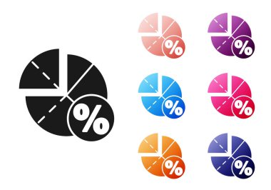 Siyah Grafik, çizelge, grafik, diyagram, bilgi, beyaz arkaplanda izole edilmiş turta grafik simgesi. Simgeleri renklendirin. Vektör İllüstrasyonu