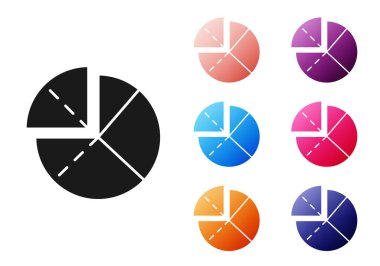Siyah Grafik, çizelge, grafik, diyagram, bilgi, beyaz arkaplanda izole edilmiş turta grafik simgesi. Simgeleri renklendirin. Vektör İllüstrasyonu