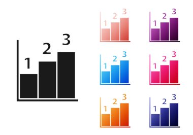 Siyah Grafik, çizelge, grafik, diyagram, bilgi, beyaz arkaplanda izole edilmiş turta grafik simgesi. Simgeleri renklendirin. Vektör İllüstrasyonu