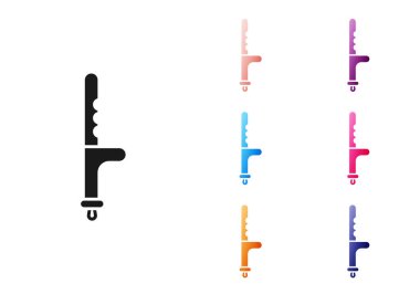 Siyah Polis kauçuk çubuk simgesi beyaz arkaplanda izole edildi. Kauçuk copu. Polis yarasası. Polis ekipmanları. Simgeleri renklendirin. Vektör İllüstrasyonu