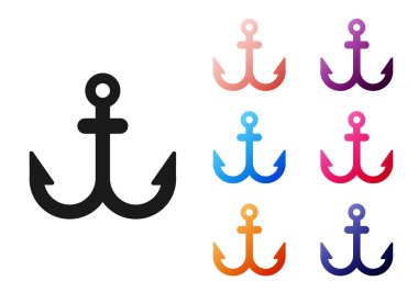 Siyah Anchor simgesi beyaz arkaplanda izole edildi. Simgeleri renklendirin. Vektör İllüstrasyonu