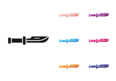 Siyah kamp bıçağı ikonu beyaz arka planda izole edilmiş. Simgeleri renklendirin. Vektör İllüstrasyonu