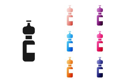 Beyaz arka planda izole edilmiş siyah su ikonu şişesi. Soda su içme tabelası. Simgeleri renklendirin. Vektör İllüstrasyonu