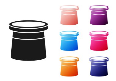 Siyah Sihirbaz şapka simgesi beyaz arkaplanda izole edildi. Sihir numarası. Gizemli eğlence konsepti. Simgeleri renklendirin. Vektör İllüstrasyonu