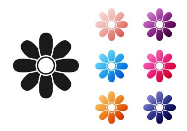 Beyaz arkaplanda siyah çiçek simgesi izole edildi. 8 Mart. Uluslararası Mutlu Kadınlar Günü. Simgeleri renklendirin. Vektör İllüstrasyonu