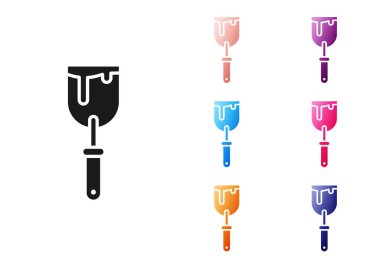 Beyaz arka planda siyah macun bıçak ikonu izole edildi. Spatula tamir aleti. Yağma ya da boya aletleri. Simgeleri renklendirin. Vektör İllüstrasyonu