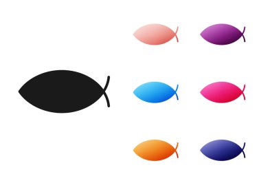 Siyah Hristiyan balık sembolü beyaz arka planda izole edilmiş. İsa 'nın balık sembolü. Simgeleri renklendirin. Vektör İllüstrasyonu