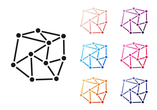 Черный значок нейронной сети изолирован на белом фоне. Искусственный интеллект. Набор иконок красочный. Векторная миграция
