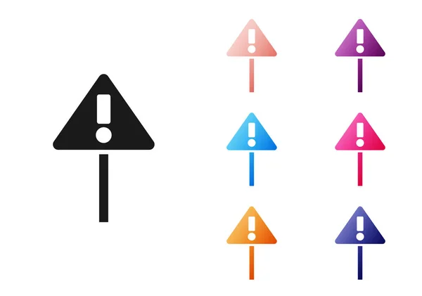 三角形图标中的黑色感叹号隔离在白色背景上 危险警告标志 危险警告标志 设置彩色图标 病媒图解 — 图库矢量图片