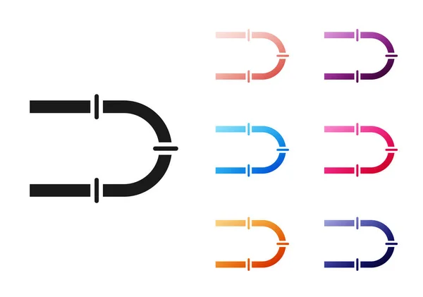 Indústria Preta Ícone Tubo Metálico Isolado Fundo Branco Definir Ícones —  Vetores de Stock
