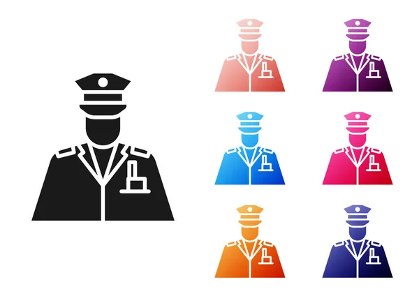 Zwarte Politie Icoon Geïsoleerd Witte Achtergrond Stel Pictogrammen Kleurrijk Vector — Stockvector