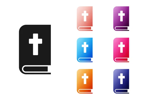 Black Holy Bible Book Icon Isolated White Background Set Icons — Stock Vector