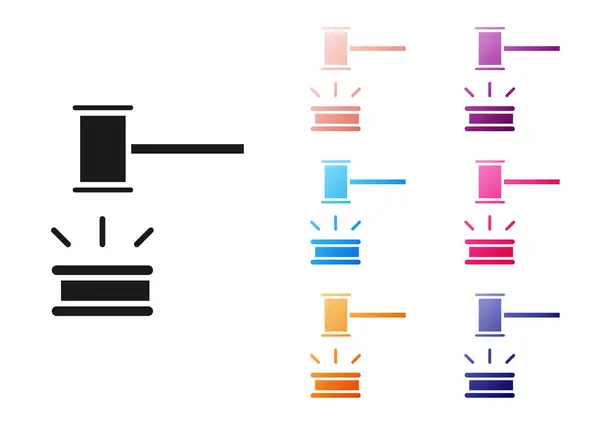 Czarna Ikona Młotka Sędziego Odizolowana Białym Tle Gavel Orzekania Wyroków — Wektor stockowy