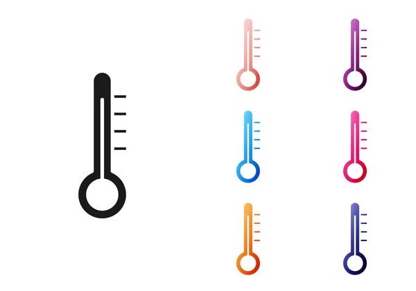 Czarny Termometr Meteorologiczny Ikona Pomiarowa Izolowana Białym Tle Urządzenia Termometryczne — Wektor stockowy