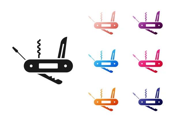 Black Swiss Army Knife Icon Isolated White Background Multi Tool — Stock Vector
