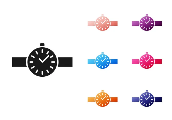 Black Wrist Horloge Pictogram Geïsoleerd Witte Achtergrond Een Horloge Icoon — Stockvector