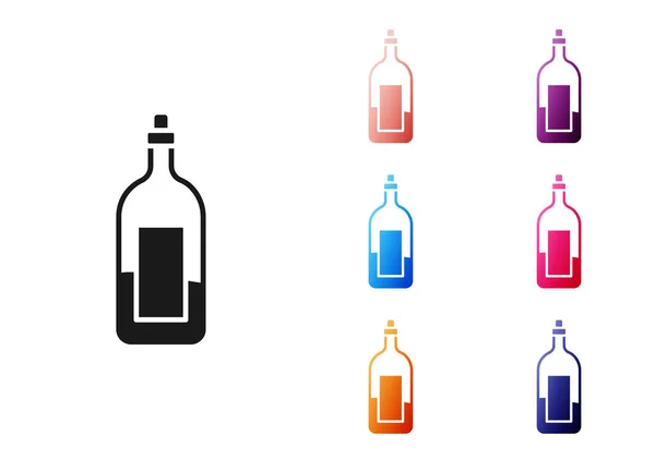 在白色背景上隔离的黑色酒瓶图标 设置彩色图标 病媒图解 — 图库矢量图片