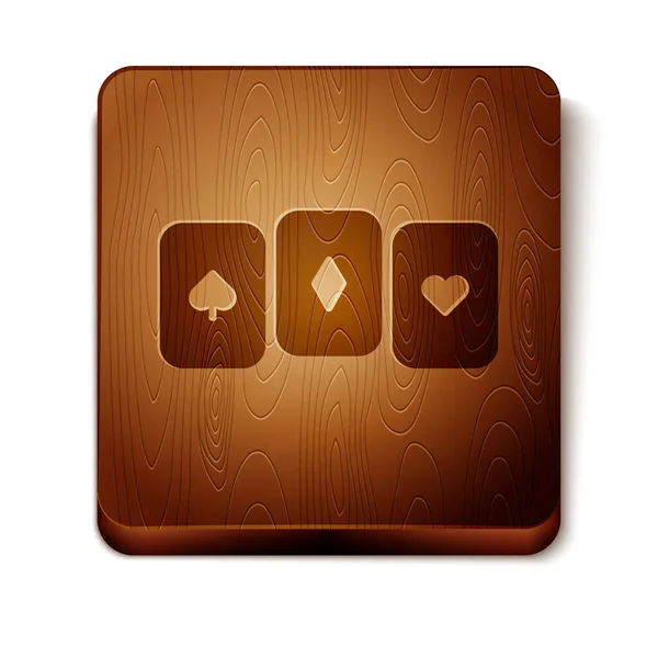 Brown Playing Cards Icon Isolated White Background Casino Gambling Wooden — Stock Vector