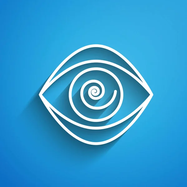 Weiße Linie Hypnose Symbol Isoliert Auf Blauem Hintergrund Menschliches Auge — Stockvektor