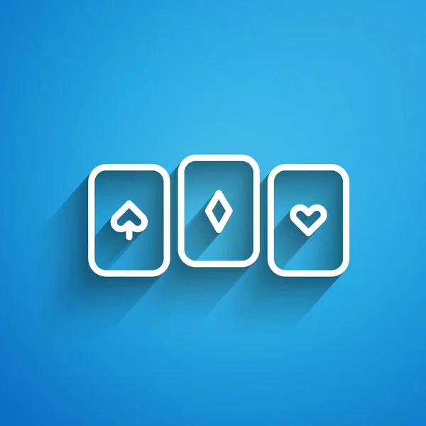 Weiße Linie Spielkarten Symbol Isoliert Auf Blauem Hintergrund Casino Glücksspiel — Stockvektor