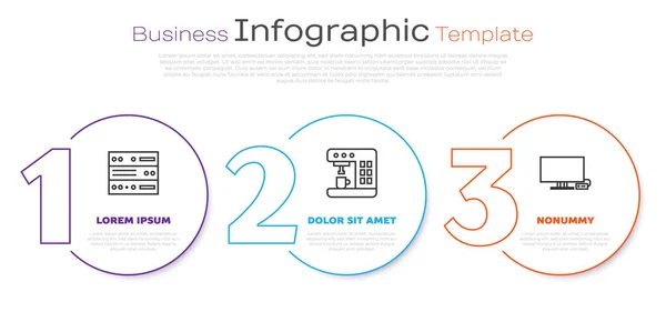 Set Line Server Data Web Hosting Coffee Machine Smart Business — Stock Vector