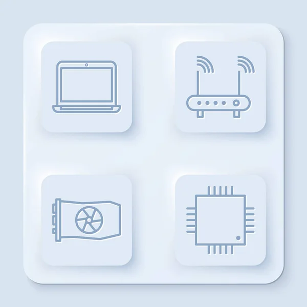 Set Line Laptop Router Signaal Videokaart Processor Met Microschakelingen Cpu — Stockvector