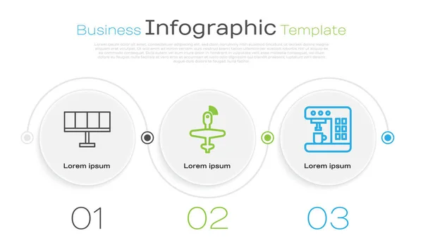 Réglage Panneau Énergie Solaire Drone Uav Machine Café Modèle Infographie — Image vectorielle