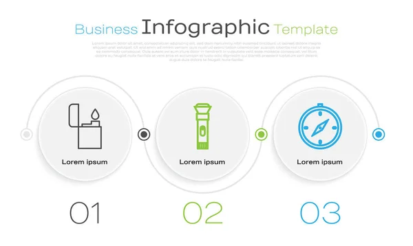 Definir Linha Isqueiro Lanterna Bússola Modelo Infográfico Negócios Vetor — Vetor de Stock