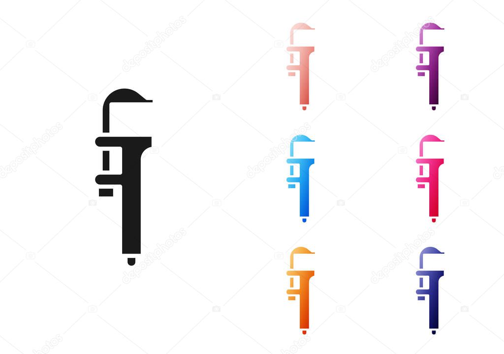 Black Calliper or caliper and scale icon isolated on white background. Precision measuring tools. Set icons colorful. Vector Illustration