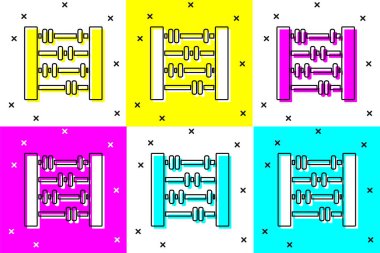 Abaküs simgesini renk arkaplanında izole et. Geleneksel sayım çerçevesi. Eğitim işareti. Matematik okulu. Vektör İllüstrasyonu