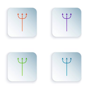 Beyaz arkaplanda renk Neptün Trident simgesi izole edildi. Kare düğmelere renkli simgeleri yerleştir. Vektör İllüstrasyonu