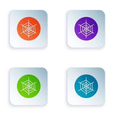 Beyaz arkaplanda izole edilmiş renkli örümcek ağı simgesi. Örümcek ağı işareti. Mutlu Cadılar Bayramı Partisi. Kare düğmelere renkli simgeleri yerleştir. Vektör İllüstrasyonu