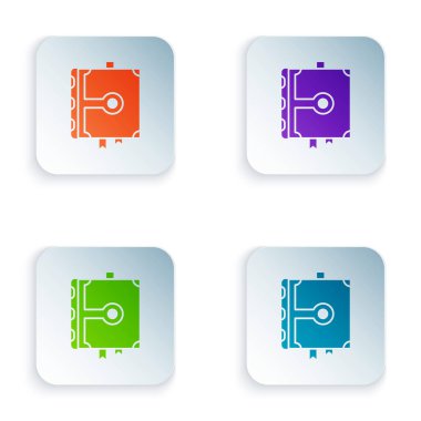 Beyaz arka planda izole edilmiş simya tarifleri, mistik büyüler ve büyü simgeleri içeren Eskiler 'e ait bir büyü kitabı. Kare düğmelere renkli simgeleri yerleştir. Vektör İllüstrasyonu