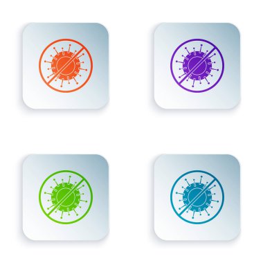 Renk Durağı virüs simgesi beyaz arkaplanda izole edildi. Corona virüsü 2019-nCoV. Bakteri ve mikroplar, hücre kanseri, mikrop, mantar. Kare düğmelere renkli simgeleri yerleştir. Vektör İllüstrasyonu