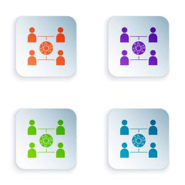 Renk virüsü beyaz arkaplanda izole edilmiş bir simge yaydı. Coronavirus enfeksiyon bilgi grafikleri. Kare düğmelere renkli simgeleri yerleştir. Vektör İllüstrasyonu